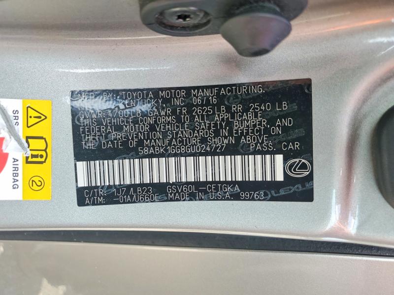 Продажа на аукционе авто 2016 Lexus Es, vin: 58ABK1GG8GU024727, номер лота: 55016716