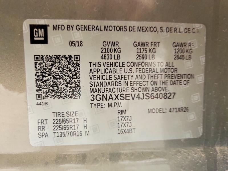 52136846 :رقم المزاد ، 3GNAXSEV4JS640827 vin ، 2018 Chevrolet Equinox مزاد بيع
