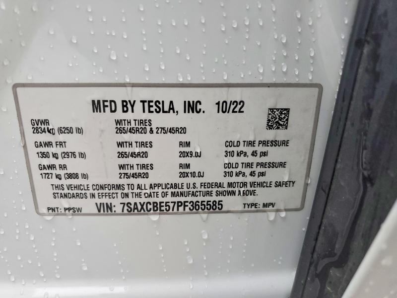 53088586 :رقم المزاد ، 7SAXCBE57PF365585 vin ، 2023 Tesla Model X مزاد بيع