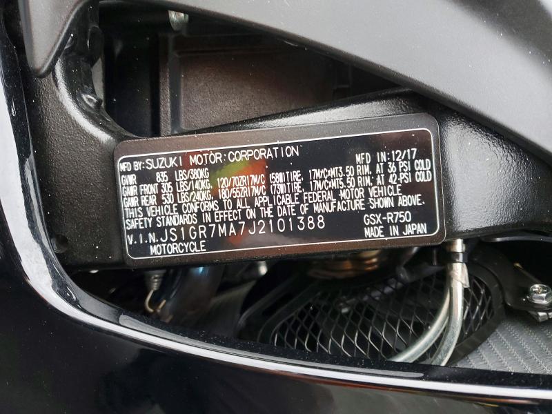 Aukcja sprzedaży 2018 Suzuki Gsx-r750, vin: JS1GR7MA7J2101388, numer aukcji: 52418356