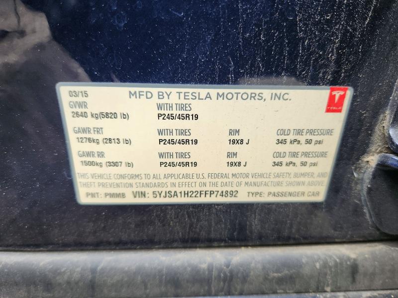 54342186 :رقم المزاد ، 5YJSA1H22FFP74892 vin ، 2015 Tesla Model S مزاد بيع