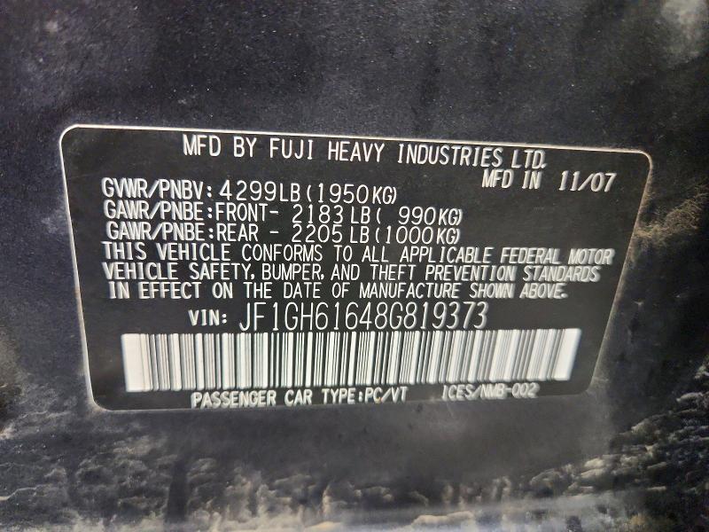Aukcja sprzedaży 2008 Subaru Impreza, vin: JF1GH61648G819373, numer aukcji: 53208686