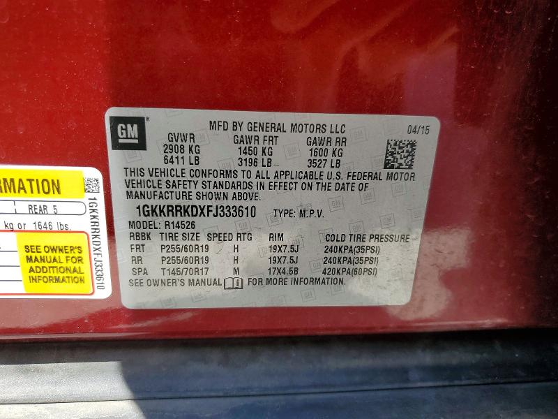 Продаж на аукціоні авто 2015 Gmc Acadia, vin: 1GKKRRKDXFJ333610, номер лоту: 53122436