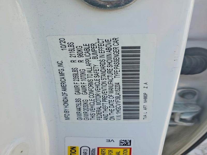 Продаж на аукціоні авто 2020 Honda Accord, vin: 1HGCV1F39LA152204, номер лоту: 52526366