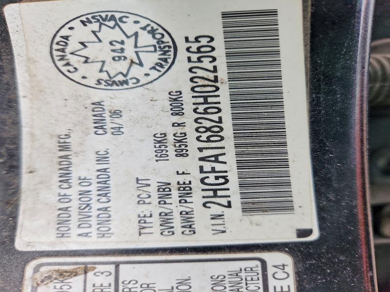 Aukcja sprzedaży 2006 Honda Civic, vin: 2HGFA16826H022565, numer aukcji: 51825826