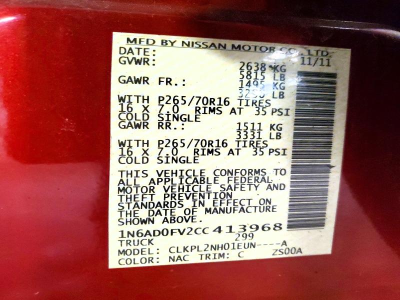 2012 Nissan Frontier მანქანა იყიდება აუქციონზე, vin: 1N6AD0FV2CC413968, აუქციონის ნომერი: 52848126