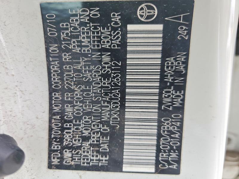 55327656 :رقم المزاد ، JTDKN3DU2A1263112 vin ، 2010 Toyota Prius مزاد بيع