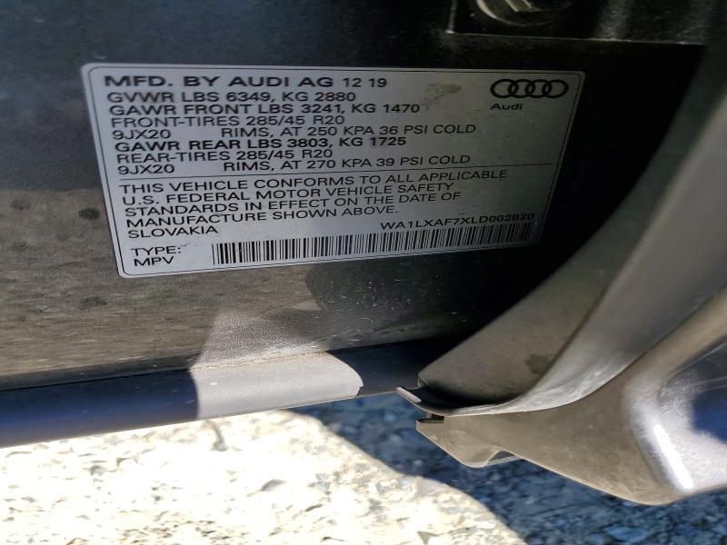52436196 :رقم المزاد ، WA1LXAF7XLD002820 vin ، 2020 Audi Q7 مزاد بيع