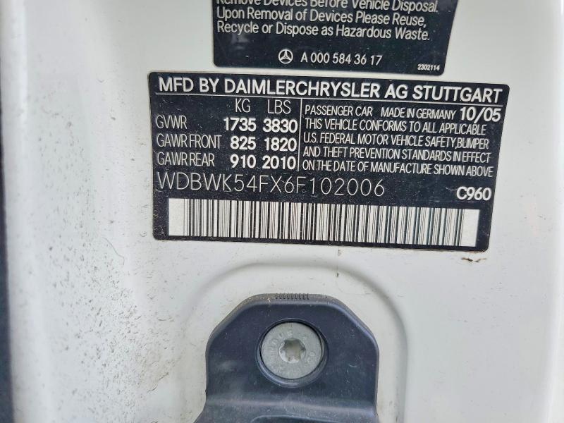 51797556 :رقم المزاد ، WDBWK54FX6F102006 vin ، 2006 Mercedes-benz Slk مزاد بيع