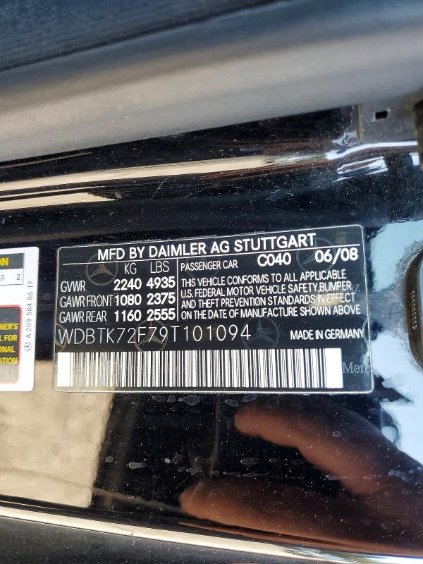 Aukcja sprzedaży 2009 Mercedes-benz Clk, vin: WDBTK72F79T101094, numer aukcji: 52604856
