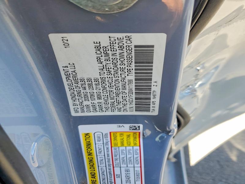 53661626 :رقم المزاد ، 1HGCV1F32MA117666 vin ، 2021 Honda Accord مزاد بيع
