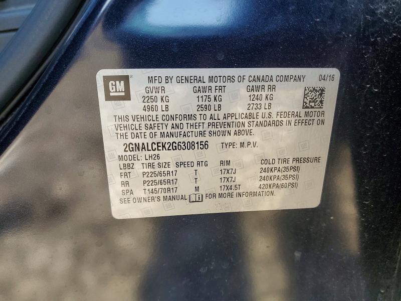 Aukcja sprzedaży 2016 Chevrolet Equinox, vin: 2GNALCEK2G6308156, numer aukcji: 52734346