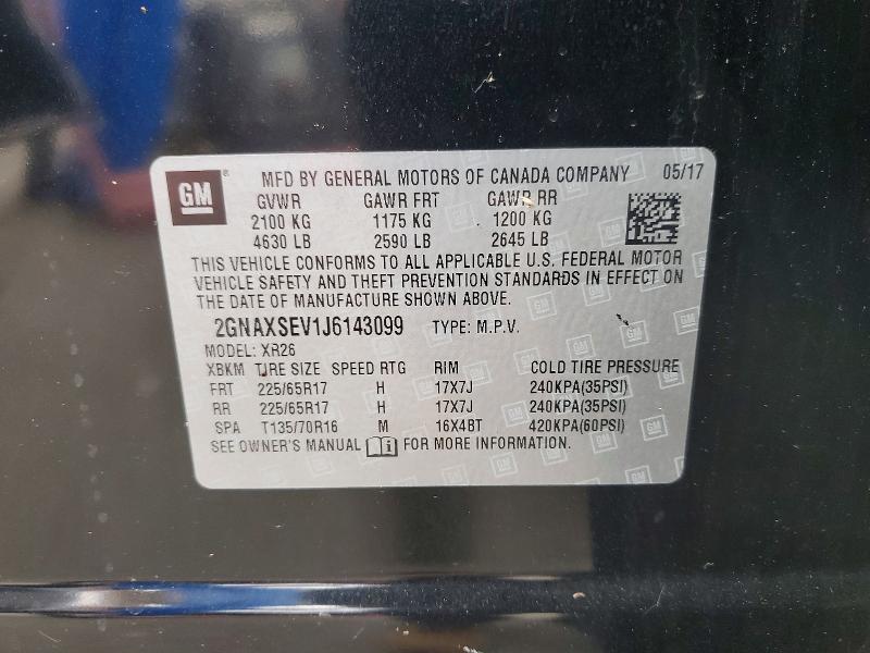 Aukcja sprzedaży 2018 Chevrolet Equinox, vin: 2GNAXSEV1J6143099, numer aukcji: 54765646