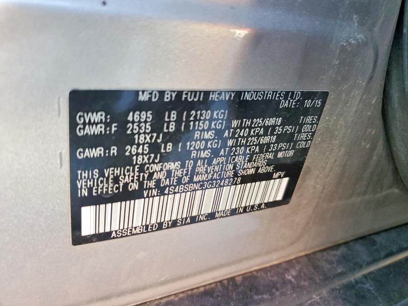Aukcja sprzedaży 2016 Subaru Outback, vin: 4S4BSBNC3G3248278, numer aukcji: 52922626