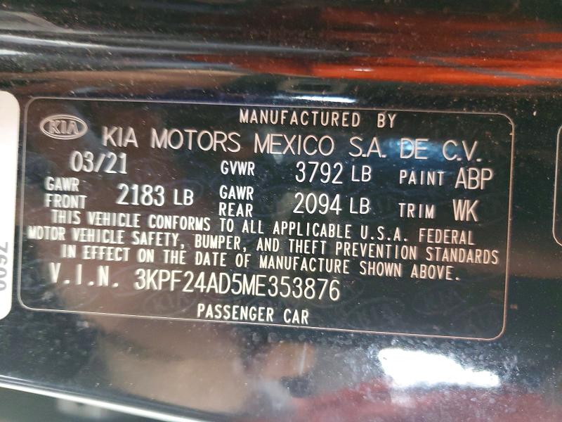 Продаж на аукціоні авто 2021 Kia Forte, vin: 3KPF24AD5ME353876, номер лоту: 53346466