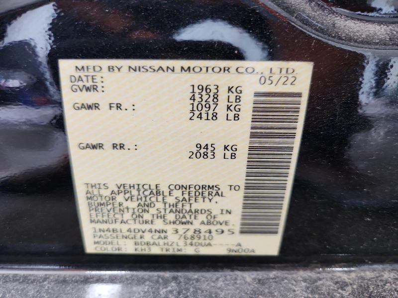 Продаж на аукціоні авто 2022 Nissan Altima, vin: 1N4BL4DV4NN378495, номер лоту: 55355716