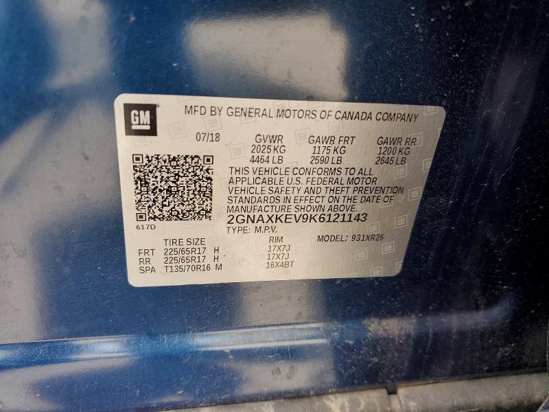 Продаж на аукціоні авто 2019 Chevrolet Equinox, vin: 2GNAXKEV9K6121143, номер лоту: 53962586
