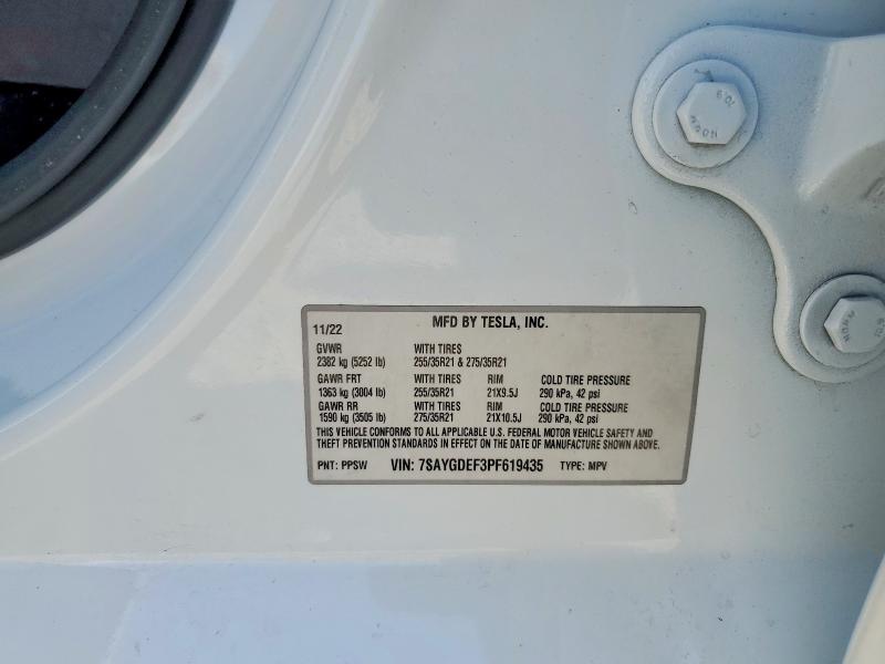 2023 Tesla Model Y მანქანა იყიდება აუქციონზე, vin: 7SAYGDEF3PF619435, აუქციონის ნომერი: 54085556