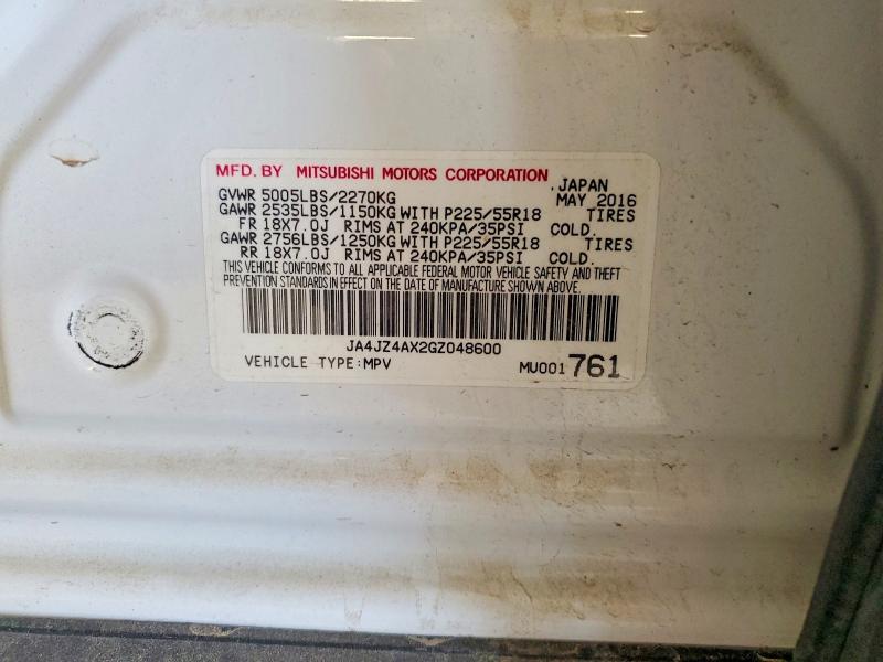 2016 Mitsubishi Outlander მანქანა იყიდება აუქციონზე, vin: JA4JZ4AX2GZ048600, აუქციონის ნომერი: 54863246