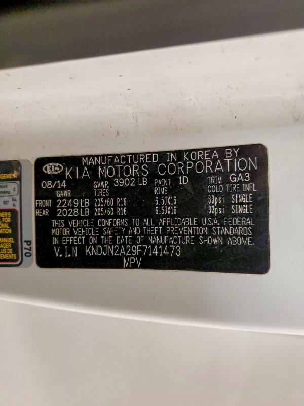 53474646 :رقم المزاد ، KNDJN2A29F7141473 vin ، 2015 Kia Soul مزاد بيع