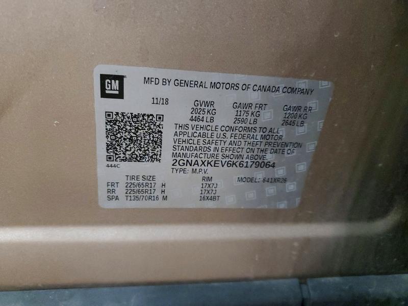Продаж на аукціоні авто 2019 Chevrolet Equinox, vin: 2GNAXKEV6K6179064, номер лоту: 52527066