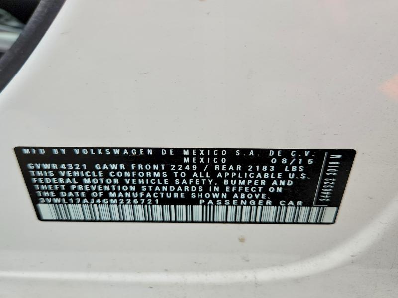 Aukcja sprzedaży 2016 Volkswagen Jetta, vin: 3VWL17AJ4GM226721, numer aukcji: 51466516