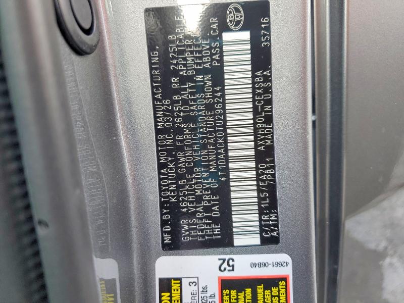 54824896 :رقم المزاد ، 4T1DAACK0TU296244 vin ، 2026 Toyota Camry مزاد بيع