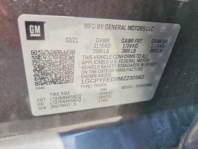 Продаж на аукціоні авто 2021 Chevrolet Silverado, vin: 1GCPYFED9MZ230563, номер лоту: 53112766