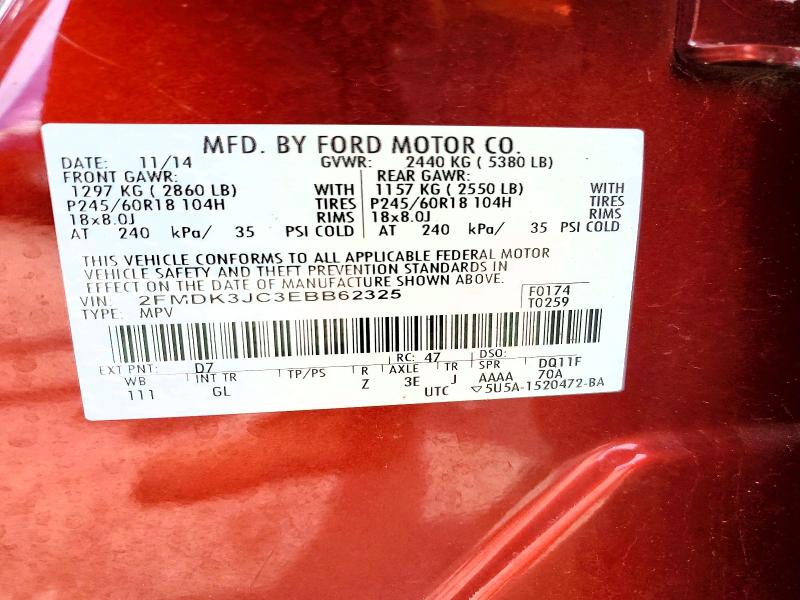 Продажа на аукционе авто 2014 Ford Edge, vin: 2FMDK3JC3EBB62325, номер лота: 55491296