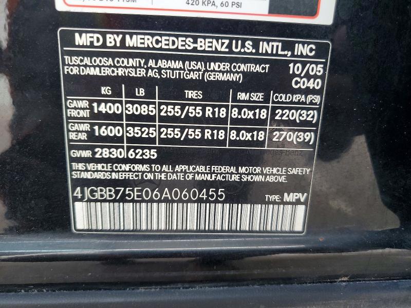 Aukcja sprzedaży 2006 Mercedes-benz Ml, vin: 4JGBB75E06A060455, numer aukcji: 53562616