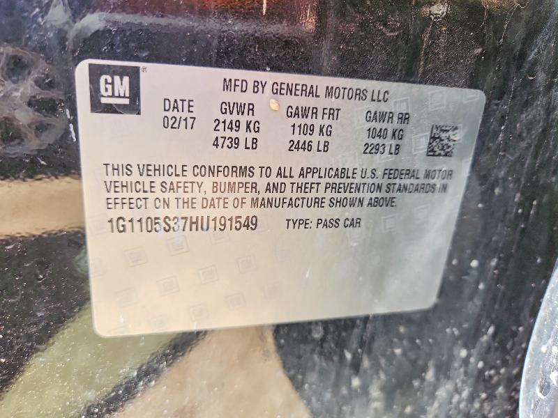 52809136 :رقم المزاد ، 1G1105S37HU191549 vin ، 2017 Chevrolet Impala مزاد بيع