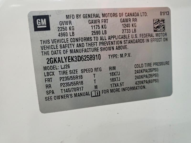 Aukcja sprzedaży 2013 Gmc Terrain, vin: 2GKALYEK3D6258910, numer aukcji: 54609826