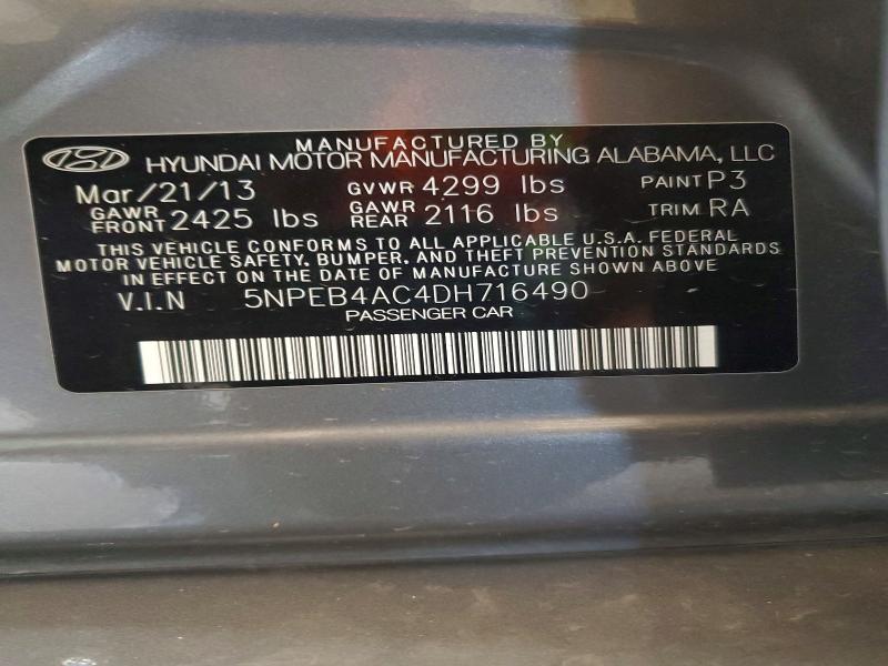 54927996 :رقم المزاد ، 5NPEB4AC4DH716490 vin ، 2013 Hyundai Sonata مزاد بيع