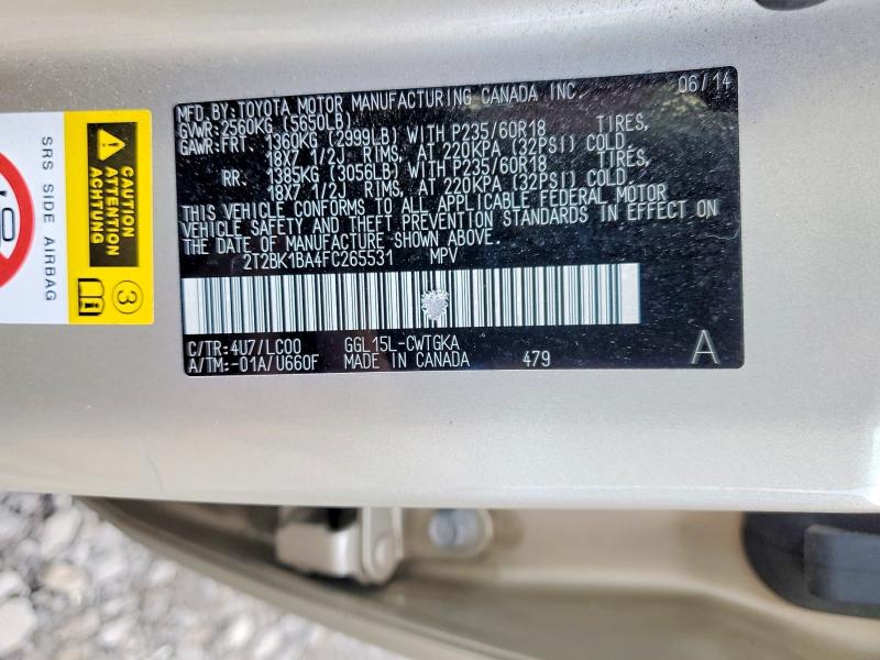 Продаж на аукціоні авто 2015 Lexus Rx 350, vin: 2T2BK1BA4FC265531, номер лоту: 52777276