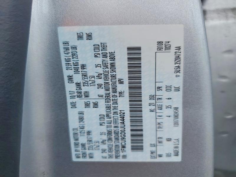 2018 Ford Escape მანქანა იყიდება აუქციონზე, vin: 1FMCU9GD0JUA44021, აუქციონის ნომერი: 55194536