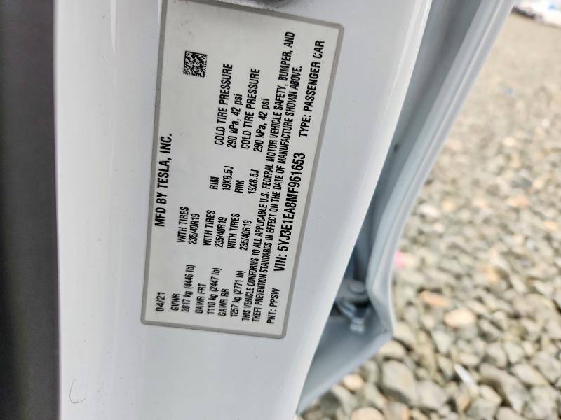 Продаж на аукціоні авто 2021 Tesla Model 3, vin: 5YJ3E1EA8MF961653, номер лоту: 52560396