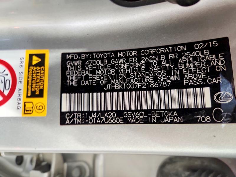 52478466 :رقم المزاد ، JTHBK1GG7F2186787 vin ، 2015 Lexus Es مزاد بيع