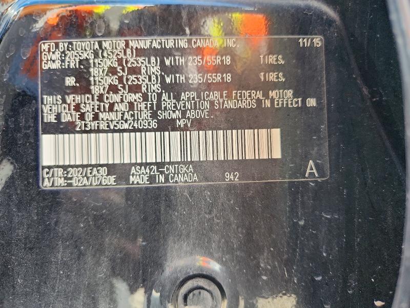 52933746 :رقم المزاد ، 2T3YFREV5GW240936 vin ، 2016 Toyota Rav4 مزاد بيع