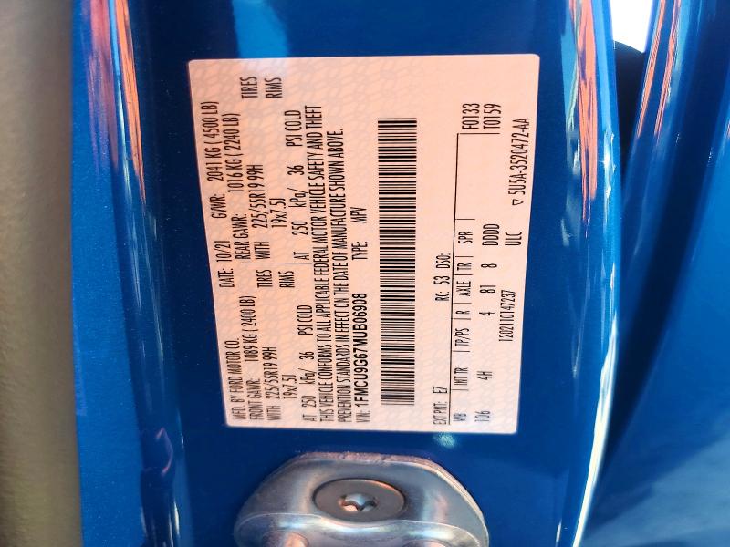 2021 Ford Escape მანქანა იყიდება აუქციონზე, vin: 1FMCU9G67MUB06908, აუქციონის ნომერი: 52456206