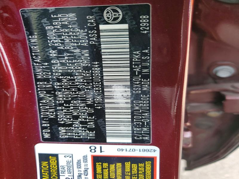 53261646 :رقم المزاد ، 4T1BK1EB3EU098844 vin ، 2014 Toyota Avalon مزاد بيع