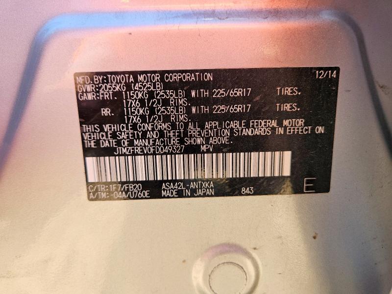 53949946 :رقم المزاد ، JTMZFREV0FD049327 vin ، 2015 Toyota Rav4 مزاد بيع