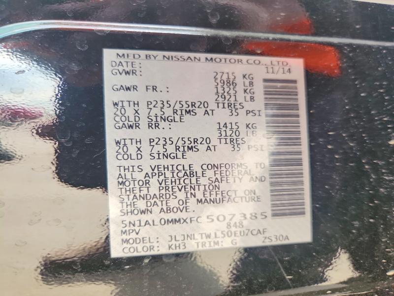 54826626 :رقم المزاد ، 5N1AL0MMXFC507385 vin ، 2015 Infiniti Qx60 مزاد بيع