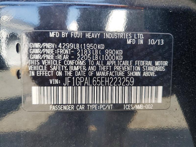 Aukcja sprzedaży 2014 Subaru Impreza, vin: JF1GPAL65EH223259, numer aukcji: 53654096