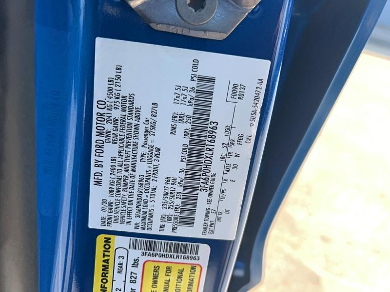 Продаж на аукціоні авто 2020 Ford Fusion, vin: 3FA6P0HDXLR168963, номер лоту: 55604896