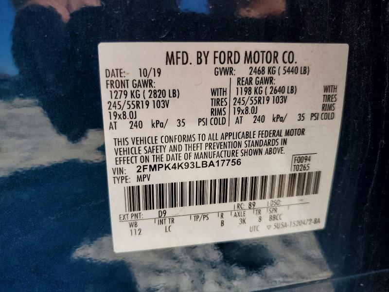 Aukcja sprzedaży 2020 Ford Edge, vin: 2FMPK4K93LBA17756, numer aukcji: 53604866