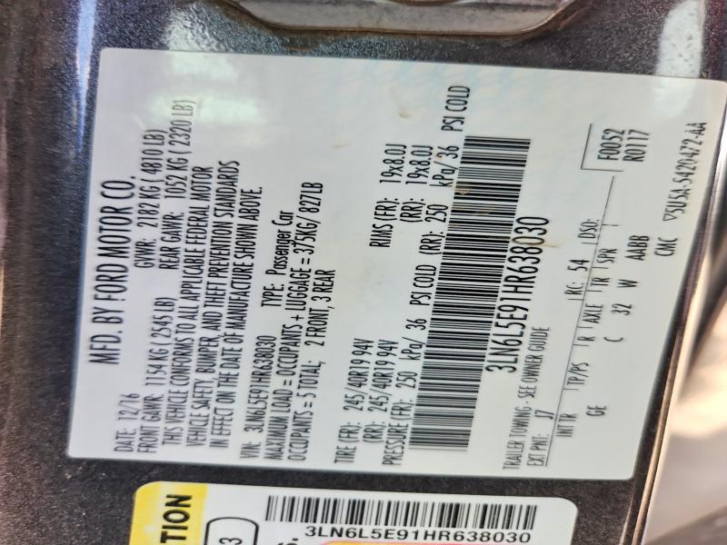 Продаж на аукціоні авто 2017 Lincoln Mkz, vin: 3LN6L5E91HR638030, номер лоту: 53954596