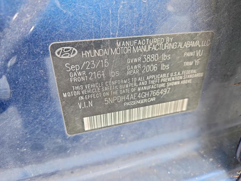 2016 Hyundai Elantra მანქანა იყიდება აუქციონზე, vin: 5NPDH4AE4GH766497, აუქციონის ნომერი: 51921636