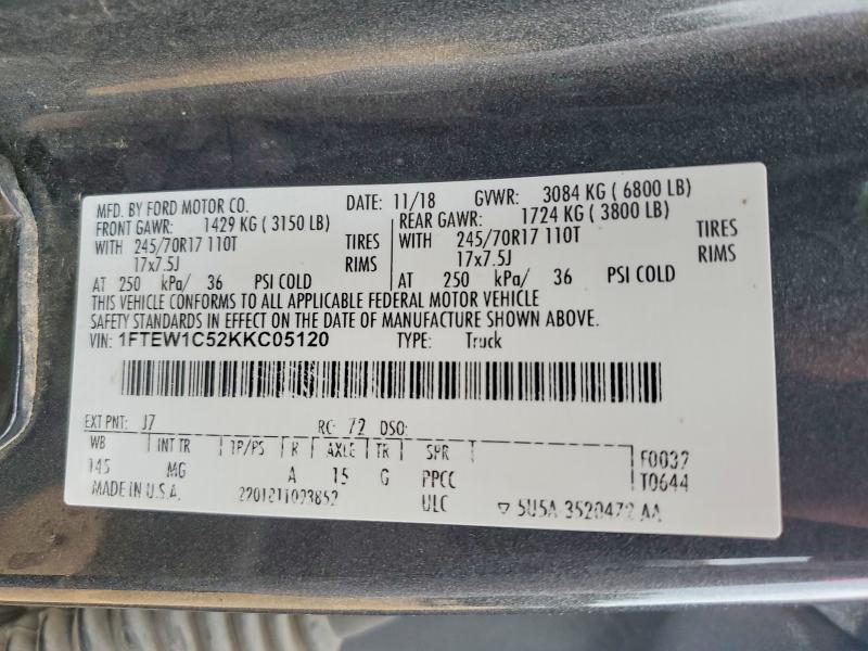 Aukcja sprzedaży 2019 Ford F150, vin: 1FTEW1C52KKC05120, numer aukcji: 52175246