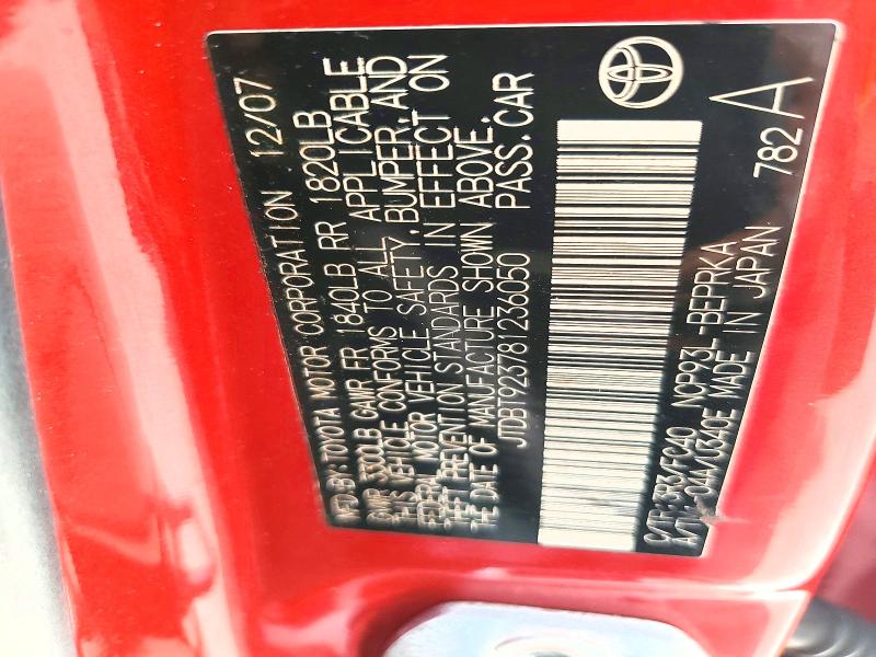 Aukcja sprzedaży 2008 Toyota Yaris, vin: JTDBT923781236050, numer aukcji: 54790686