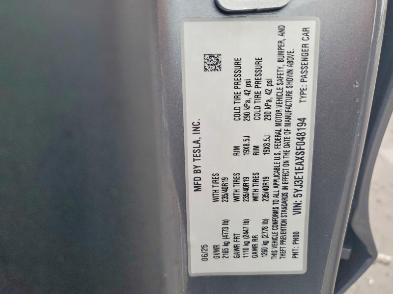 Продажа на аукционе авто 2025 Tesla Model 3, vin: 5YJ3E1EAXSF048194, номер лота: 54482696